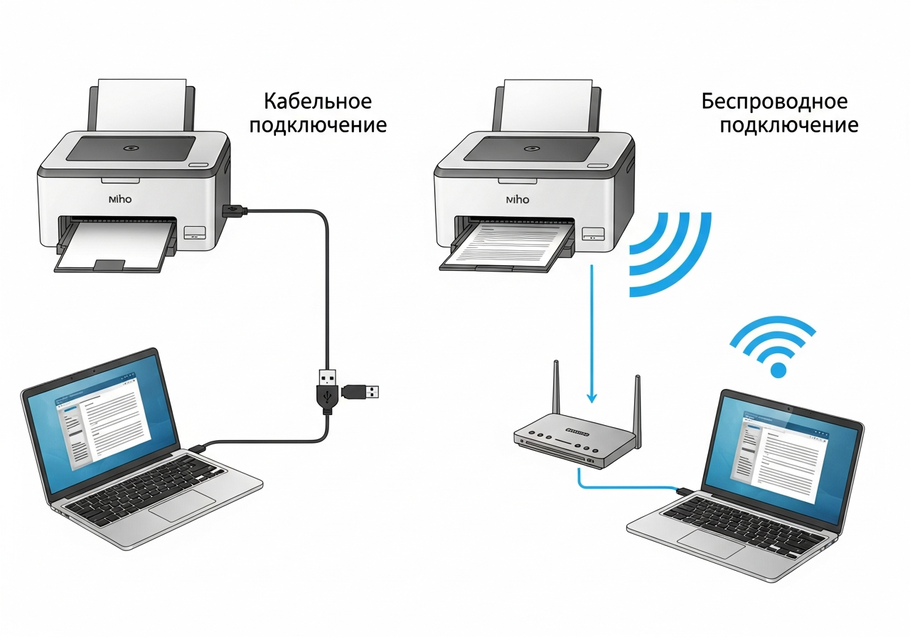 Схема подключения принтера по USB и Wi-Fi